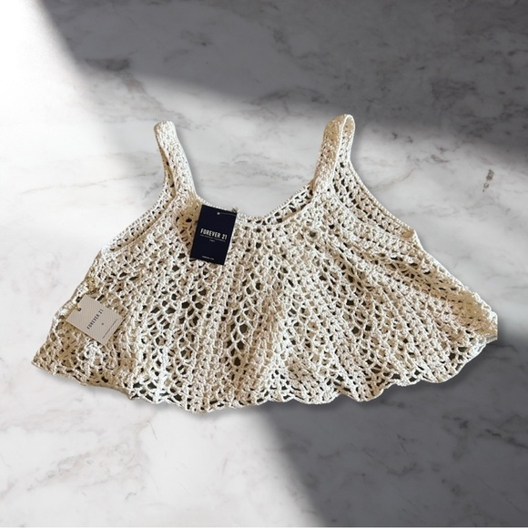 Forever 21 Tops - Forever 21 Crochet Cropped Flounce Tank In Natural Size M